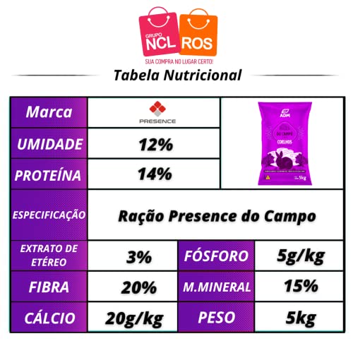 Ração Natural Presence Linha do Campo para Coelhos - 5kg