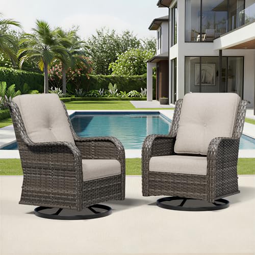 Image of Joyside Swivel Patio Chairs Set of 2, Wicker Patio Furniture with High Back, Deep Seating, Wide Armrest, Thickened Cushions, Outdoor Rattan Furniture for Deck, Porch Use