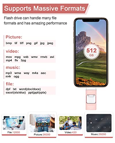 Sunany Usb Flash Drive 512Gb, Photo Stick Memory External Data Storage Thumb Drive Compatible With Phone, Pad, Android, Pc And More Devices (Pink) #TOP5