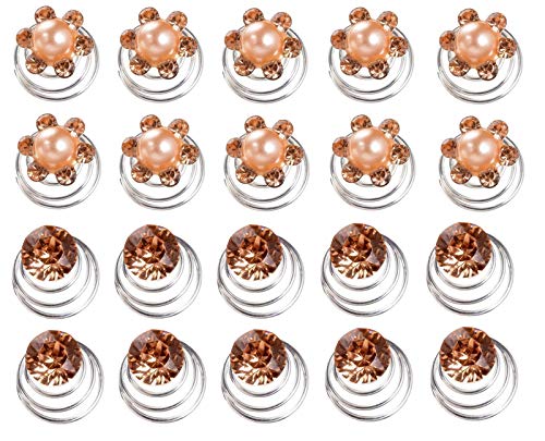 AlphaAcc 20pcs Champagne Crystal and Pearl Swirl Hair Twists Coils Spirals Hair Pin Clip Accessories