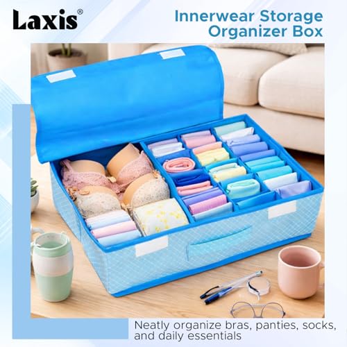 Image of LAXIS Innerwear Storage Box and Organiser for wardrobe organizer for storage & Clothes Organizer for Wardrobe for Socks & Undergarments Organizer, Drawer Organiser & Storage Box (16+1) Compartment