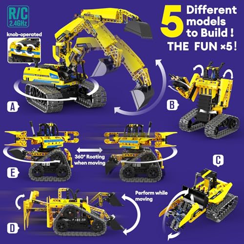 5 in 1 Building Toys STEM Robotics Kit, 430 PCS Blocks RC Robot Erector Sets, APP & Remote Control Excavator Science Kits for Kids Age 6 7 8 9 10 11 12-14, DIY Educational Gift for Boys & Girls - Image 3
