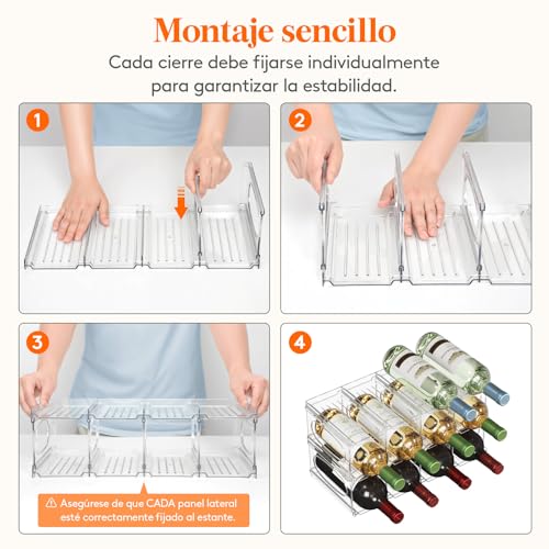 Lifewit Botellero Frigorifico para 12 Botellas, 3 Niveles Apilables Botellero para Vino, 42 x 20 x 23 cm Organizador Botellas - imagen 5