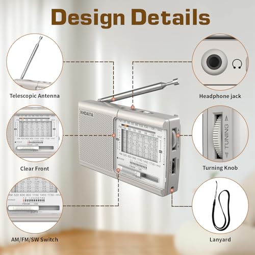 Image of XHDATA D219 AM /FM /SW 12 Bands Radio Pocket Shortwave Receiver for Home or Travel White