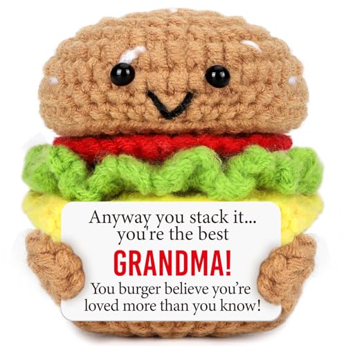 Mini Fathers Day Birthday Gifts for Grandpa from Granddaughter Grandson Handmade Crochet Burger Birthday Gifts for Grandfather Thank You Gift for Papa New Grandfather Bonus from Grandkids