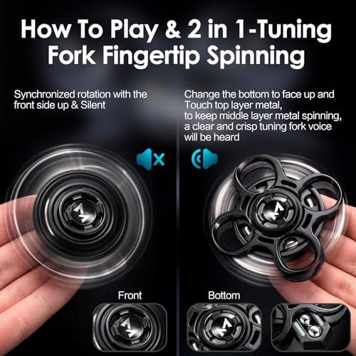 Image of Fidget Spinners,2 in 1-Tuning Fork Fingertip Fidget Spinner Gifts for Adults Stress Anxiety ADHD Relief Fidgets, Metal Finger Hand Spinner with Luminous, Absorb Solar Light Then Release in Dark
