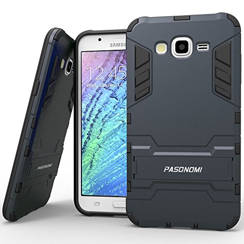 PASONOMI J7 Case, Galaxy J7 Case, [Heavy Duty] [Shock-Absorption] [Kickstand Feature] Hybrid Dual Layer Armor Defender Full Body Protective Case Cover for Samsung Galaxy J7 2015 (Dark Blue)