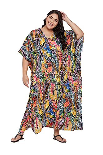 Image of Oussum Women Kaftan Plus Size Polyester Summer Lightweight Caftan Swimsuit Cover Ups Maxi African Mumu Lounge House Dress