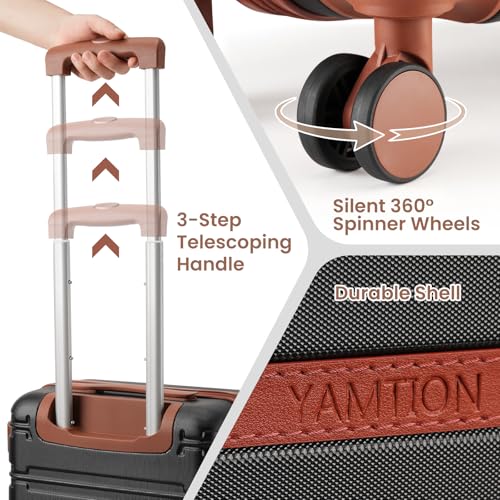 Image of YAMTION Luggage Sets 6 Piece,Hardside 20In Suitcase with Spinner Wheels,TSA Lock,Carry On Suitcase Travel Essentials for Personal Items,Black Beige