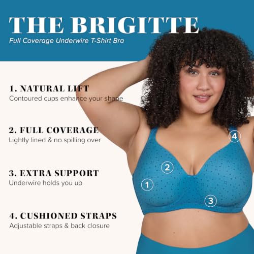 Image of Leading Lady, Brigitte Full Coverage, Underwire, Lightly Padded T-Shirt Bra, Side & Back Smoothing, Adjustable Straps,36A-54G