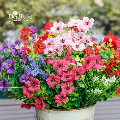 Der Rose 12 Bundles Artificial Flowers for Outdoors, UV Resistant Fake Flowers for Garden Porch Window Box Patio Wedding Home Decor image 6