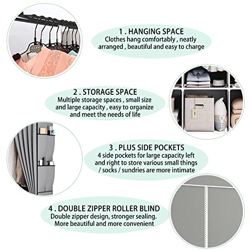 SMILOVII Canvas Wardrobe, Zippered Open Wardrobe, Portable Wardrobe With 4 Hanging Rails, 4 Compartments and 4 Side Pocket Fabric Wardrobes, 165 x 160 x 45 cm, Foldable Closets for Bedroom - Black - Image 6