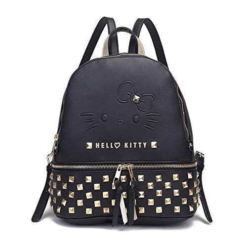 Con applicazioni Hello Kitty Black Zaino Casual, 30 cm, 2 liters, Nero (Negro)