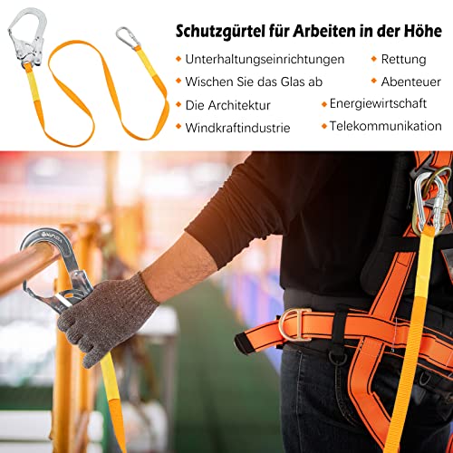 MaxEarn 1,8 m Absturzsicherung Sicherheitsgurt, Hochfester Polyester Fallschutz Sicherheitsseil, Klettergurt Sicherheitsleine mit Legierungsstahl Karabinerhaken für Outdoor Arbeiten in Höhe