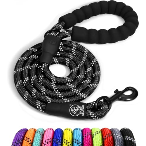 Image of PAWPRO HANDMADE 5 Ft Heavy‑Duty Reflective Dog Leash - Soft Padded Handle + 360 Swivel Clip - Strong Nylon Rope, Tangle‑Free, Safe Night Walks - Ideal for, Medium & Large Dogs (Bark Knight, 5 Feet)
