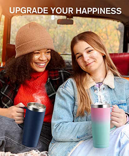 LyriFine Travel Mug with Handle, Od335 24oz Insulated Coffee Mug with Lid, Travel Mugs for Hot and Cold Double-Wall Vacuum Stainless Steel & Sliding Lid for Daily Life, Travel, Office, Blue - Thumbnail 6