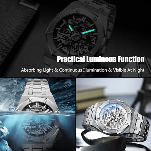 Image of RORIOS Business Dress Men's Watch Automatic Mechanical Watch Luminous Watch with Stainless Steel Strap Self-Winding Wrist Watch