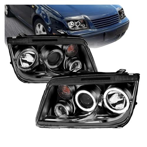 BINGCAI TONG 2pcs 1999-2005 Compatible With Jetta LED Halos Black Replacement Projector Headlights Fog Lights Set