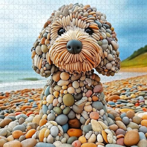Image of iDream 1000 Pieces Jigsaw Puzzle - Artistic 3D Design, Colorful Wall Decor, Challenging Puzzle Gift for Friends & Family (Beach Guardian Dog)