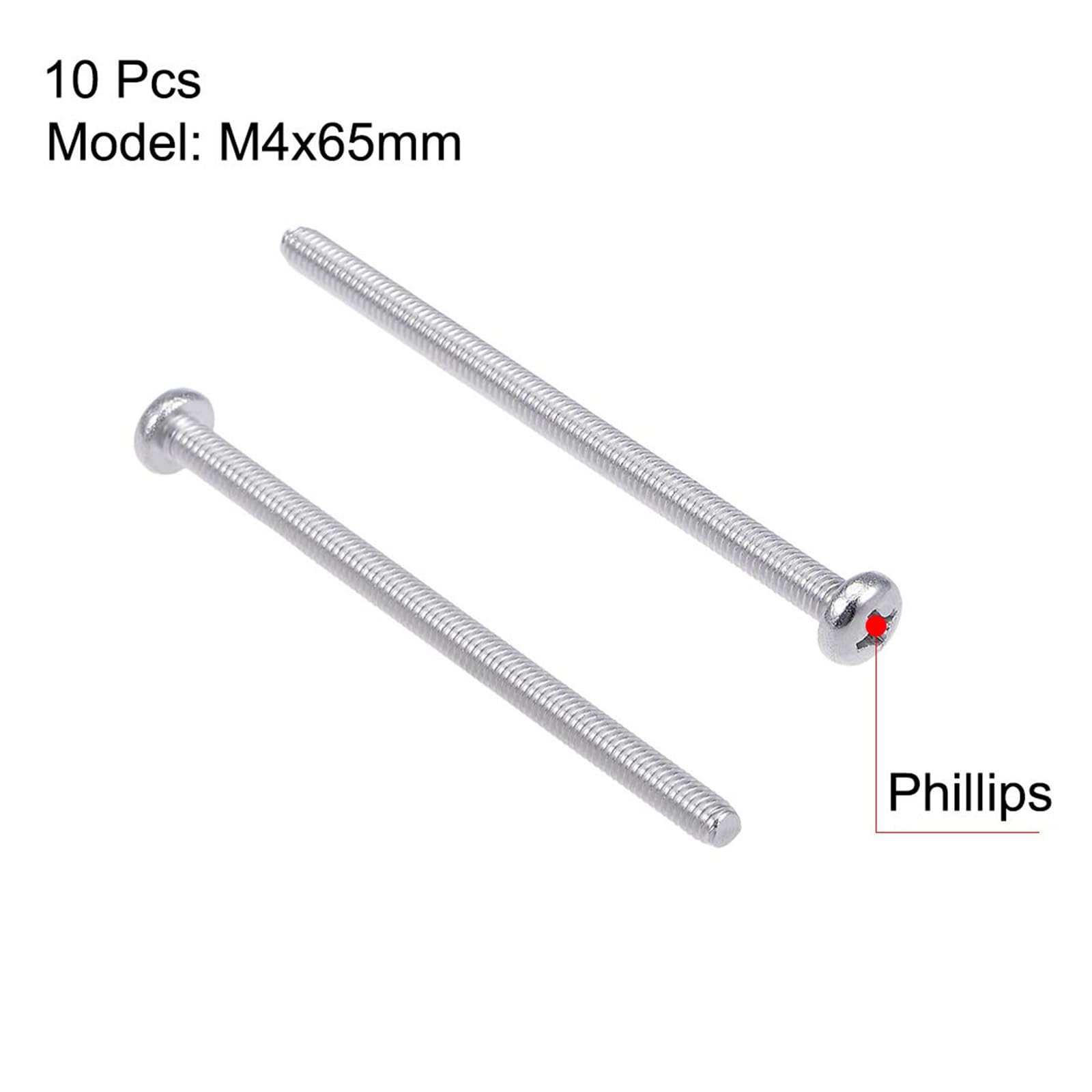 MACHSWON M4x65mm Machine Screws Pan Phillips Cross Head Screw 304 Stainless Steel Round Head Cross Screw Fasteners Bolts 10Pcs - Image 3
