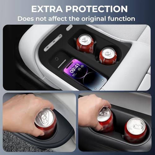 Image of 1st & 2nd & 3rd Row Cup Holder Inserts & Wireless Charging Protective Mat for Hyundai Palisade 2026, Interior Accessories Center Console Cup Holders Covers Protector for 2026 Palisade, Black