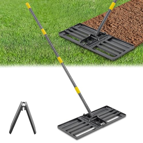Lawn Leveling Rake, Heavy Duty 30'x10' Foldable Leveler Plate, 5FT Adjustable Stainless Steel Leveling Rake, Reinforced Welds Level rake for Soil, Dirt, Ground, Yard, Top Dressing, Landscaping