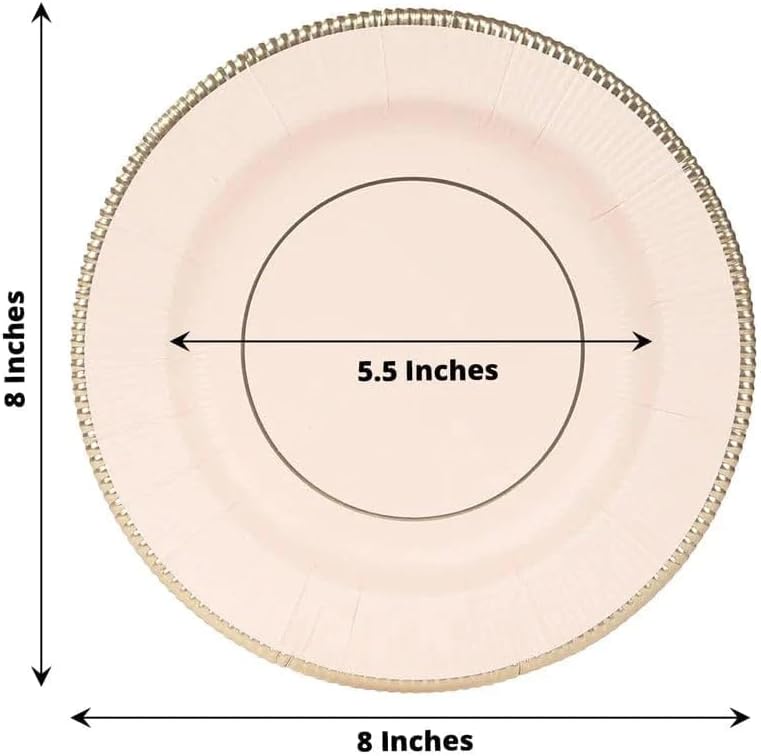 Balsa Circle 25 Round 8 in Blush Metallic Disposable Dinner Salad Paper Plates Textured Trim Wedding Party Events Home Decorations Supplies