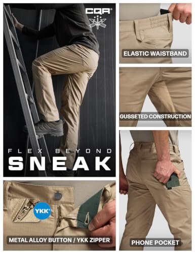 Image of CQR Men's Flex Stretch Tactical Pants, Water Resistant Ripstop Cargo Pants, Lightweight EDC Outdoor Work Hiking Pants