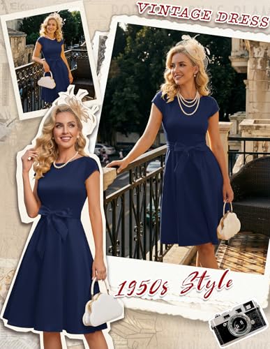 Image of Dressystar Women's Vintage 1950s A Line Cap Sleeve Cocktail Party Dress