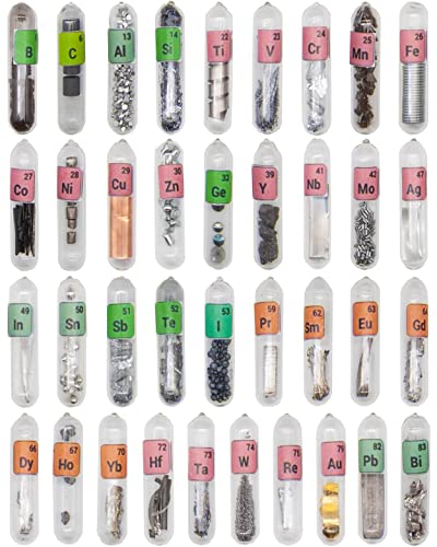 Elements Periodic Table Real, 99.99% Purity, Sealed in Glass Tube, for Gift, Teaching, Display, Collection, 37 Pcs