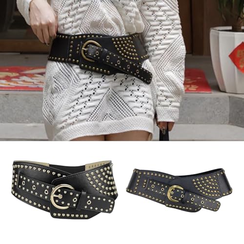 Rivets Studded Belt Aesthetic Corset PU Waistband Dress Belt Casual Wide Belt Pants Dresses Corset Belt3