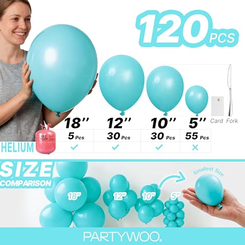 Image of PartyWoo Teal Balloons 120pcs Turquoise Dark Teal Color Different Sizes | 18 12 10 5 Inch Balloons for Baby Shower Gender Reveal Graduation Mermaid Birthday Pool Wedding Party Decorations Blue-Y69