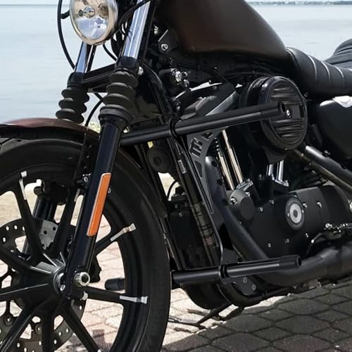 Image of Wsays Crash Bar Front Highway Engine Guard Flat-Out Bar Compatible with Harley Sportster XL 883 1200 2004-2022 with Forward or Mid Control Models, Gloss Black