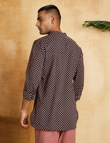 Image of Amazon Brand - Symbol Cotton Screen Print Regular Men's Smart Length Kurta