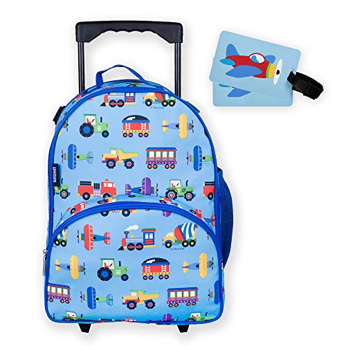 Wildkin Kids Rolling Luggage Bundle with Luggage Tags (Airplane)