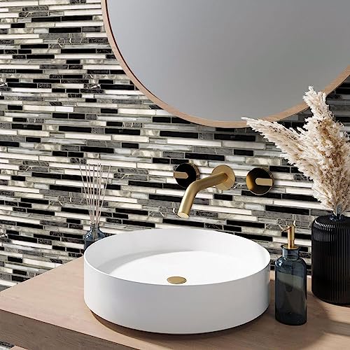 Livebor Peel and Stick Wallpaper Kitchen Backsplash Wallpaper 17.7inchx196.8''Tile Contact Paper Kitchen Wallpaper Bathroom Wallpaper Waterproof Countertop Wallpaper for Kitchen,Black/Gray