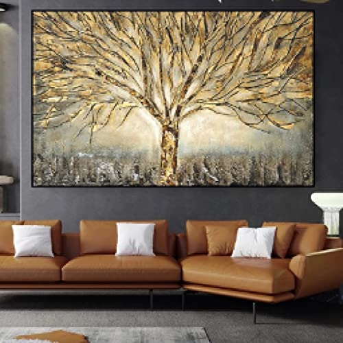 Toile arbre de vie doré 50x70cm pour habiller un mur vide de salon moderne