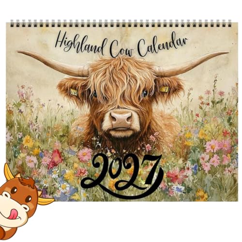 Highland Cow Calendar 2027 Highland Cow Wall Art Calendar 2027 12 Months Cows Monthly Planner Wall Art Home Decor Calendars & Personal Organisers - 28x22cm