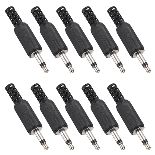 sourcing map 10 Pcs 1/8" TS Audio Male Plug, 3.5mm Mono Jack Plug Adapter Replacement, 1 Pole Solder Jack Cable Connector for Speaker Microphone Guitar (Black)