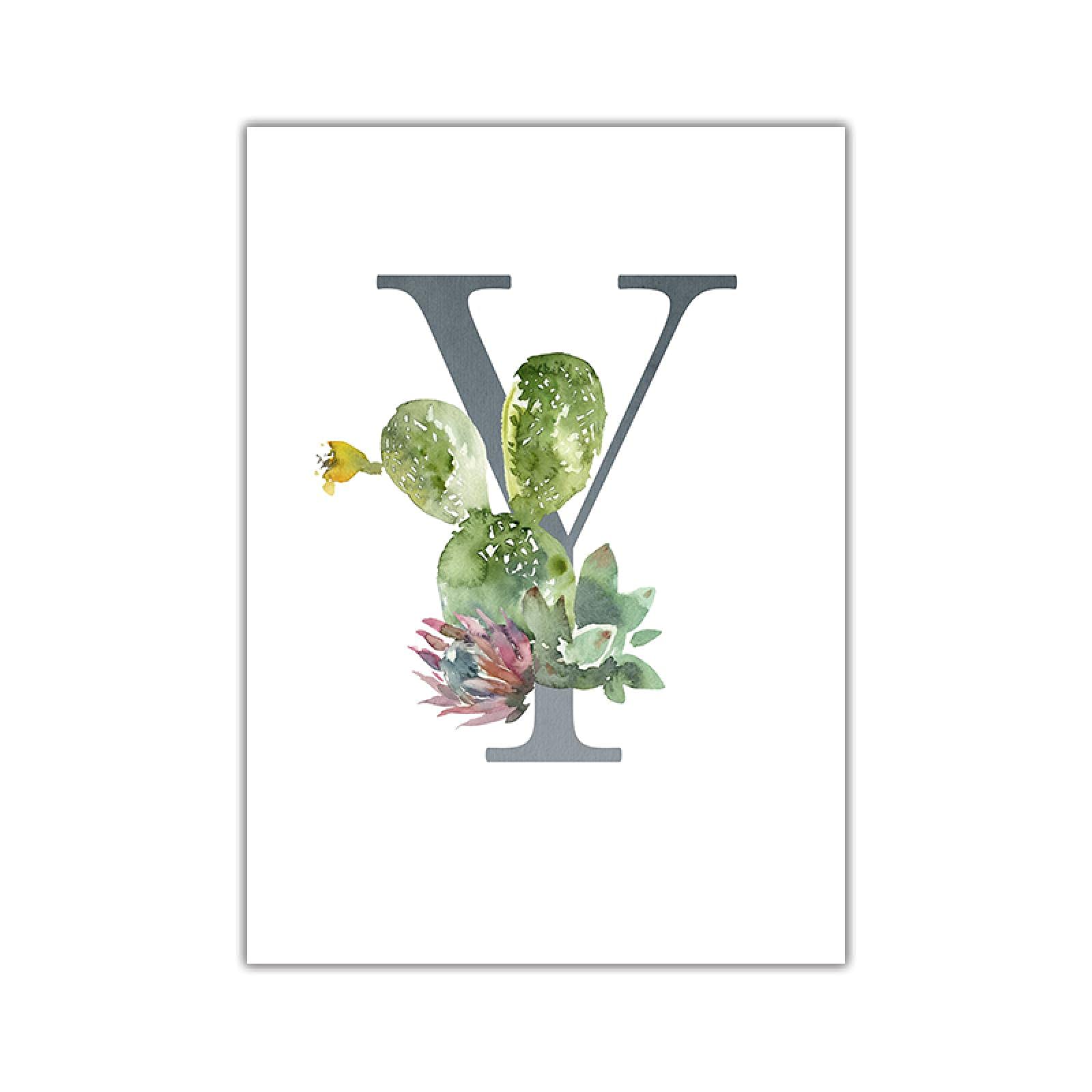 Affiche nom personnalisé lettre Y pour chambre bébé - Impression sur toile florale 60x90cm