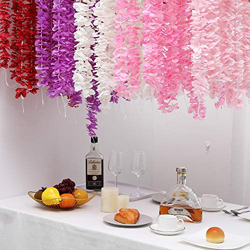 Hawesome 33Ft Artificial Flowers Red Hydrangea Garlands Silk Wisteria Vines Home Decor Party Wedding Garden Decoration Pack Of 10 (Red) #TOP2