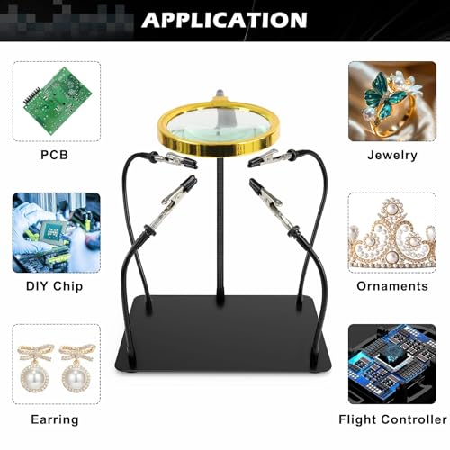 Image of XYK Helping Hands Soldering Station with 3X Magnifying Glass, 4 Flexible Helping Hand Arms Magnifier and Third Hand Soldering Tool for Electronic Repair Soldering Jewelry Crafts