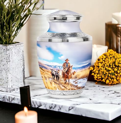 Image of Cowboys Urn Decorative Urns 1 Large & 1 Small | Funeral Cremation Urns, Ashes Urn Human Remains