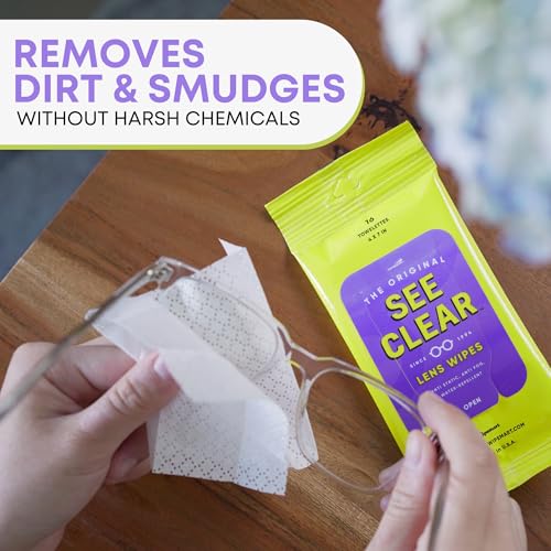 Image of See Clear Original Lens Cleaning Wipes - Pre-Moistened Eyeglass & Screen Cleaning Cloth Towelettes - Streak Free, Scratch Free Lens & Electronic Screen Cleaner - 24 Resealable Packs of 16 (384 Wipes)