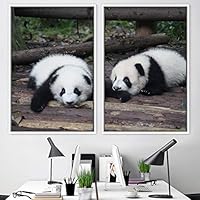 2 Piece Framed Canvas Wall Art Panda Canvas Prints Home Artwork Decoration for Living Room,Bedroom - 16