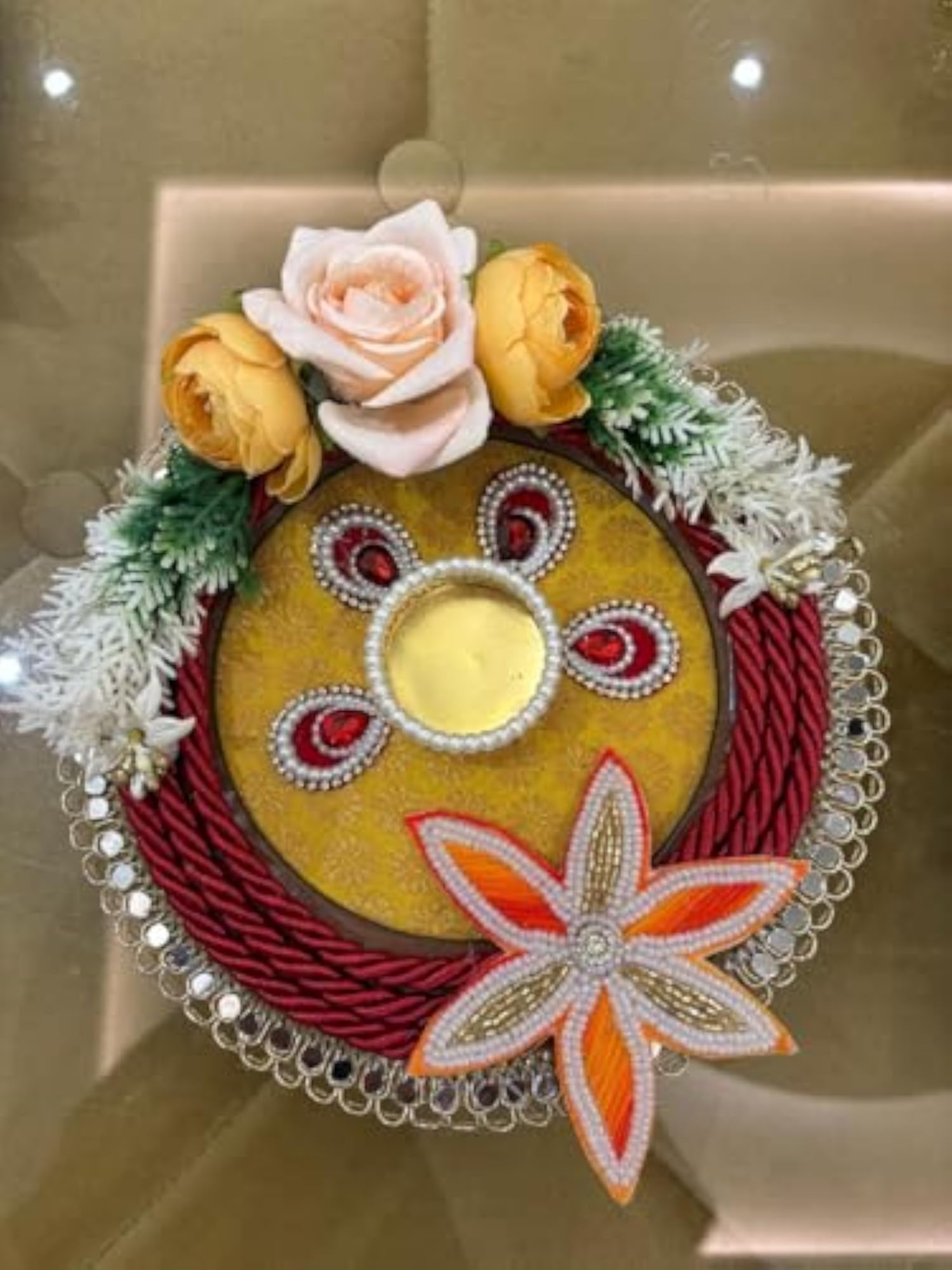 Decorative Diwali Rangoli Set with Floral Tea Light Holders