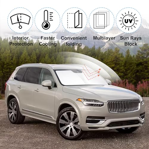 Image of Windshield Sun Shade Custom Fit for 2016-2024 2025 2026 Volvo XC90 Accessories Foldable Sunshade Sun Blocker Protect Car from Sun Rays & Heat Damage Keep Car Cooler