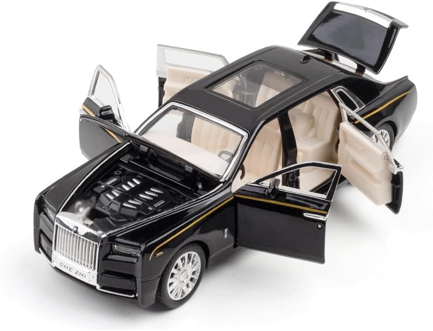 Image of New 1:32 R Royce Phantom Diecast Alloy Metal Pull Back Car with Openable Doors Music Sound and Light Vehicle Toy Car for Kids Boys (Black)
