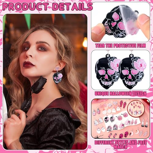 24 Pcs Halloween Earrings for Women Skeleton Bat Drop Dangle Earrings Halloween Party Jewelry Gift3
