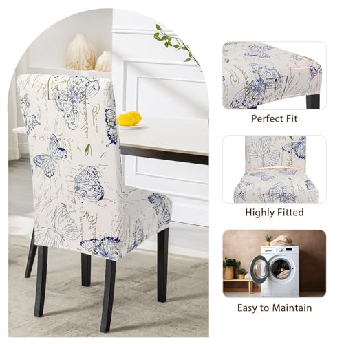 Image of SearchI Dining Room Chair Covers Set of 2, Stretch Printed Parsons Chair Slipcover Spandex Removable Washable Kitchen Chair Protector Cover for Dining Room, Hotel, Ceremony (Butterfly Pattern)